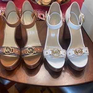 Michael Kors Rory Platform Sandals Size 9.5 Brown or White (no lid on box)